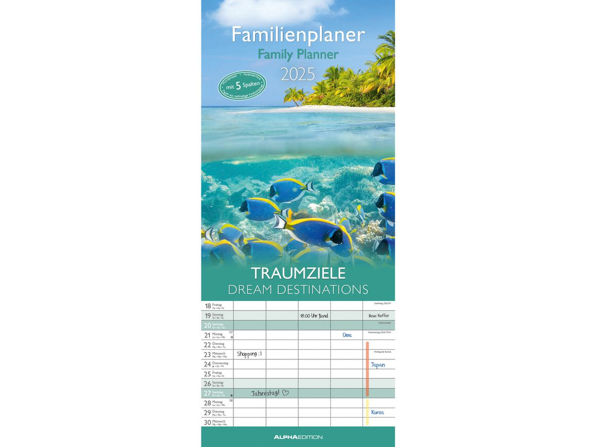 Alpha Edition Calendrier Familial 2025 104142 Traumziele 19.5X45Cm | Calendrier Familial 2025