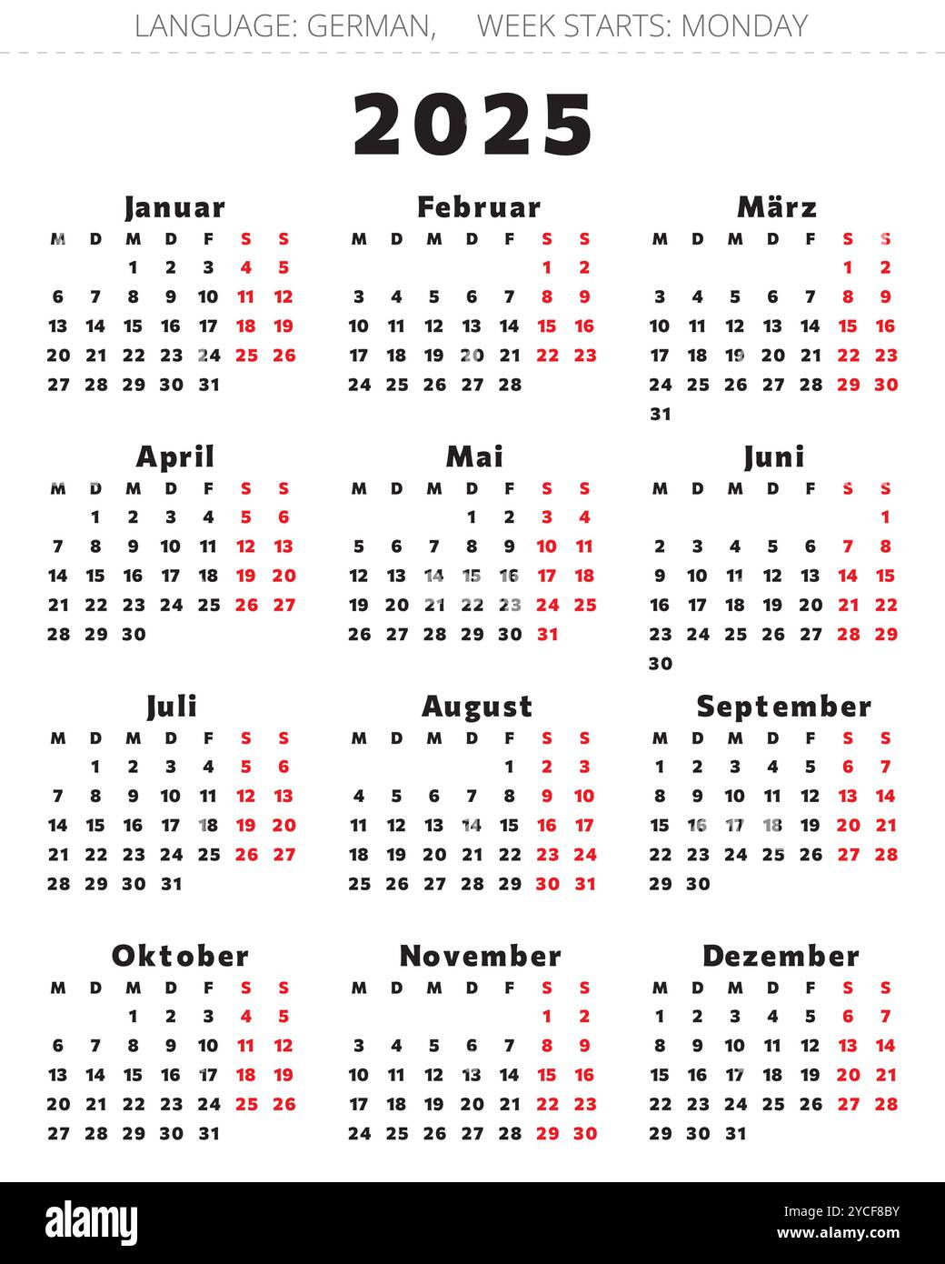 Calendar 2025 Germany Hi-Res Stock Photography And Images - Alamy | Calendrier Federale 1 2025