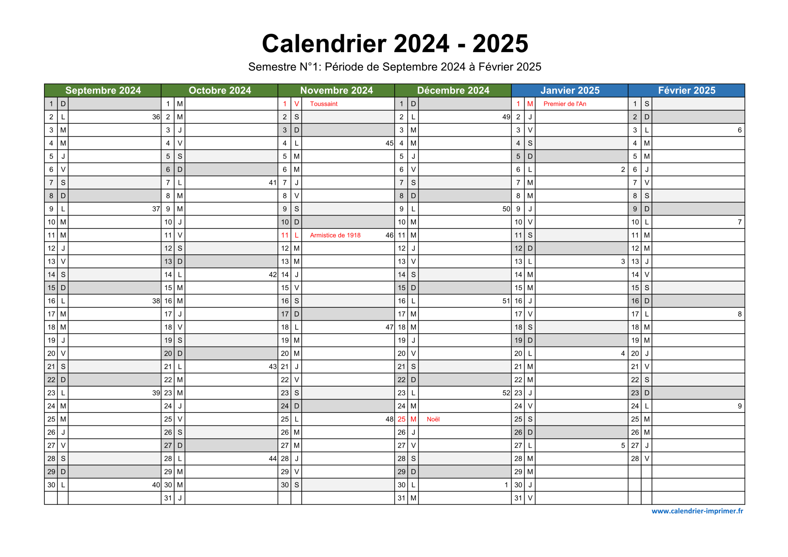 Calendrier 2024-2025 À Imprimer | Calendrier 2024 2025 À Imprimer Gratuit