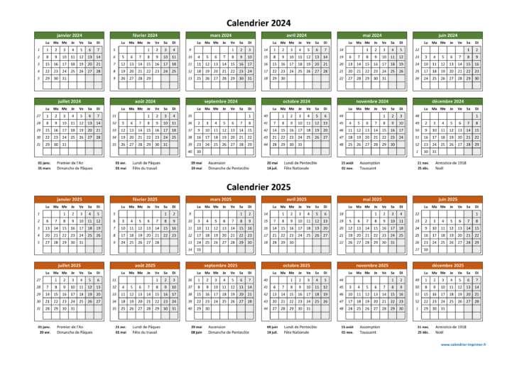 Calendrier 2024 2025 à Imprimer Gratuit