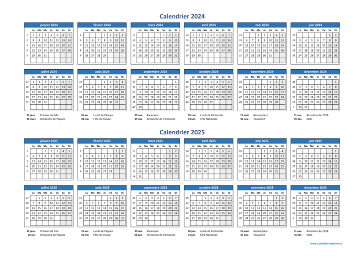 Calendrier 2024 2025 Gratuit