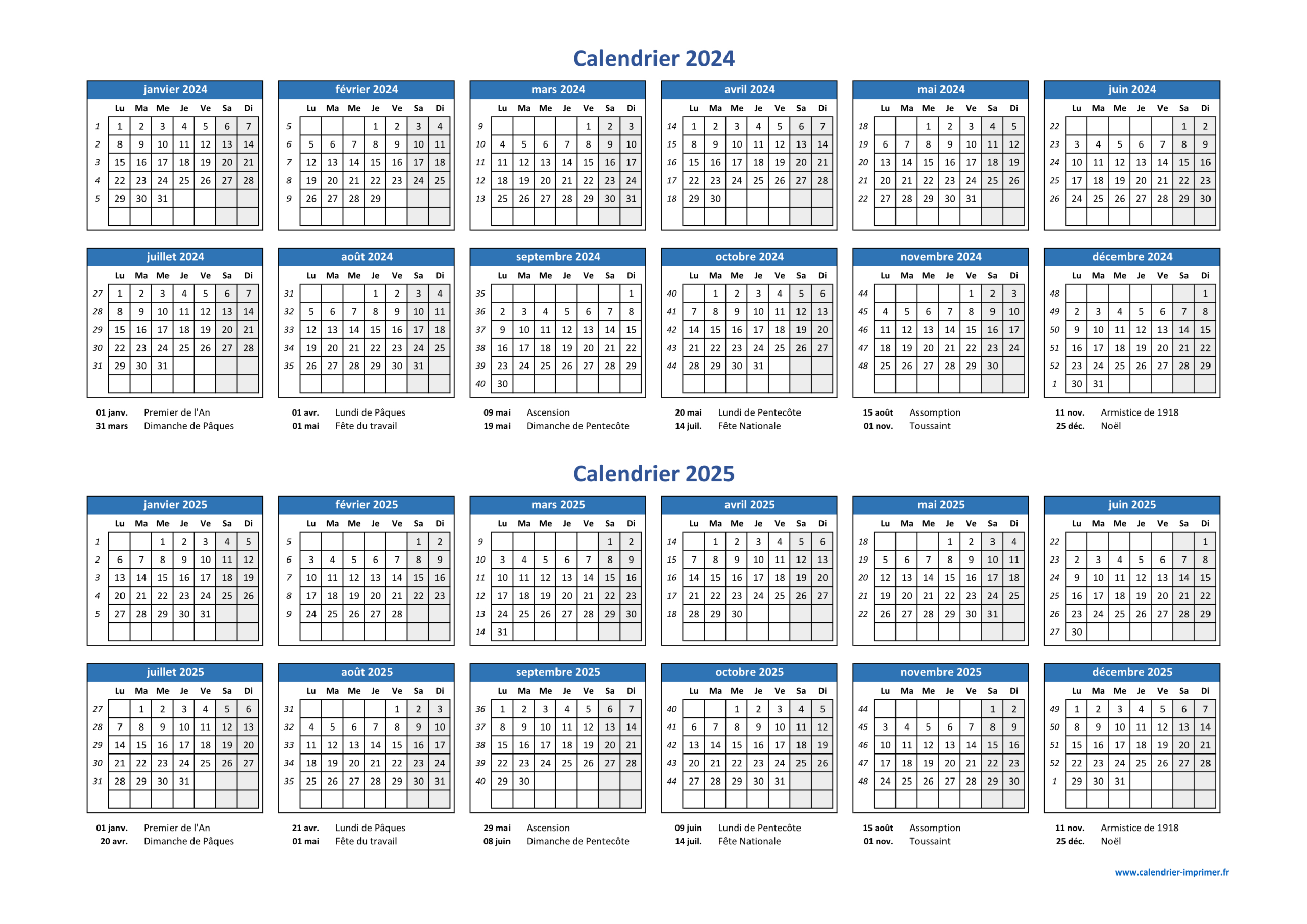 Calendrier 2024-2025 À Imprimer | Calendrier 2024 2025 Gratuit