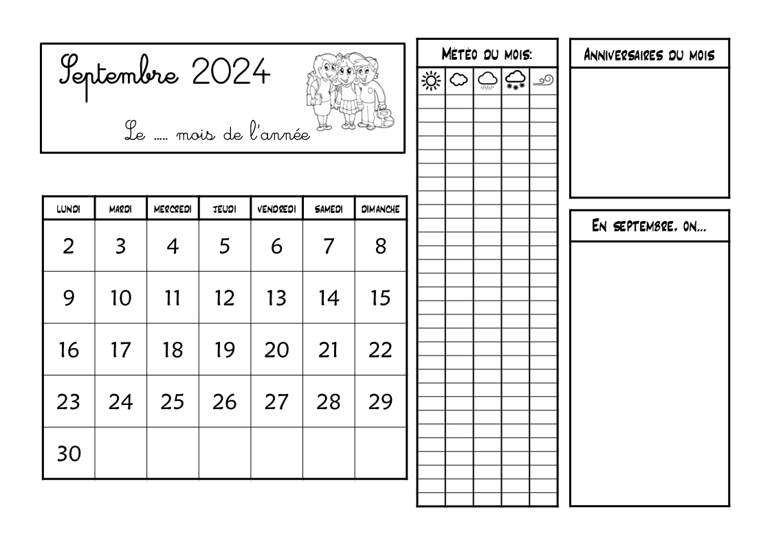 Calendrier 2024-2025 - Crapouilleries | Calendrier 2024 2025 Classe