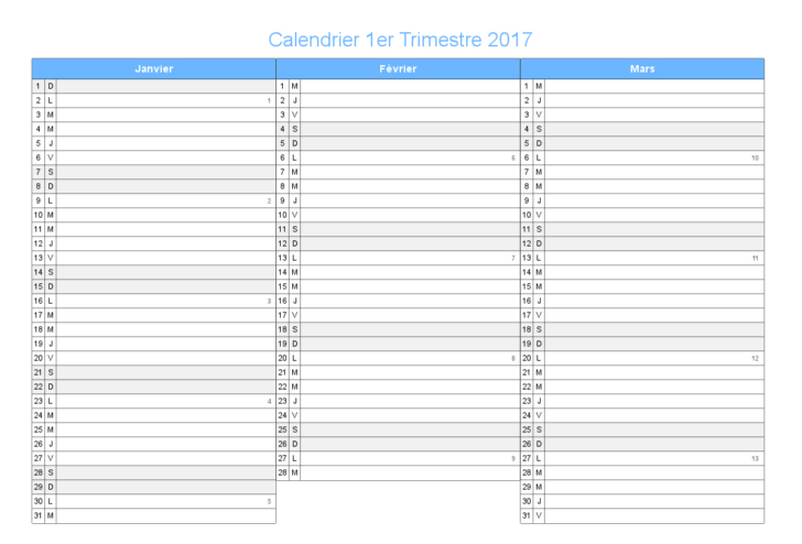 Calendrier Semestriel 2025 à Imprimer Gratuit