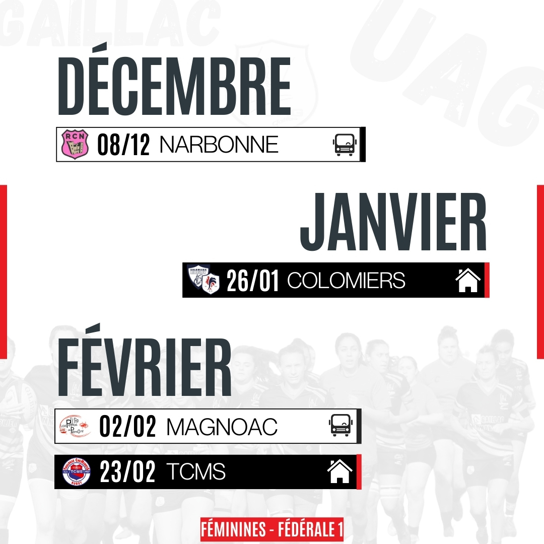 Calendrier 2024-2025 - Uag Séniors &amp;amp; Féminines - Uag Rugby Gaillac | Calendrier Fédérale 3 2024 2025