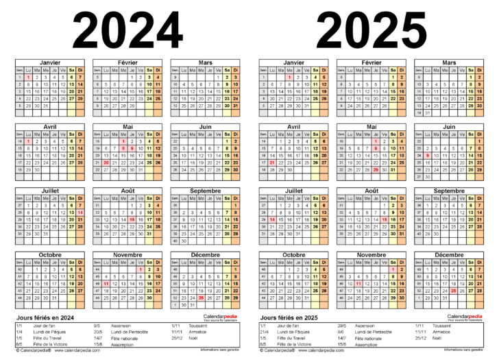 Calendrier 2024 2025 Imprimable Gratuit