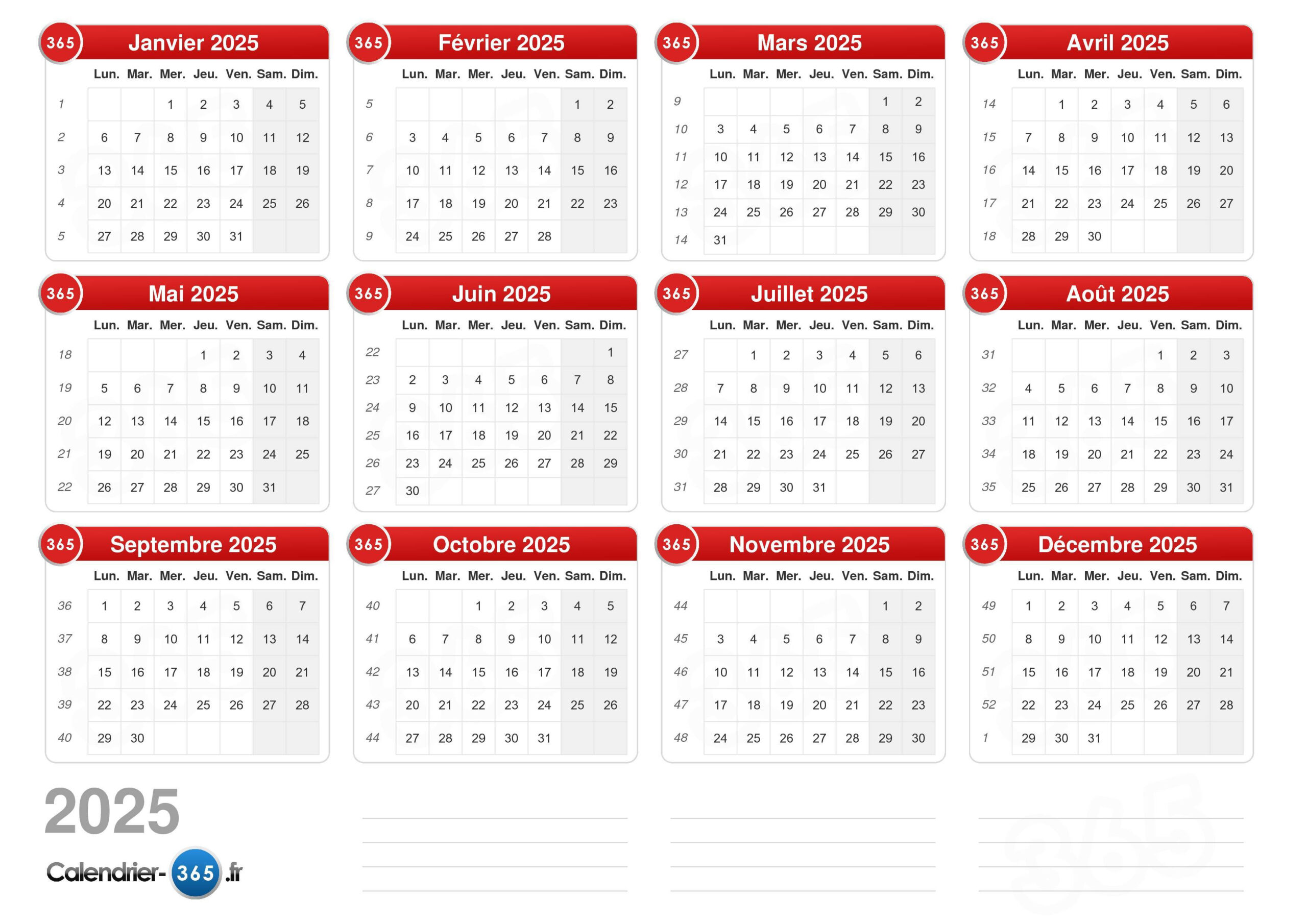 Calendrier 2025 | 2025 Calendrier