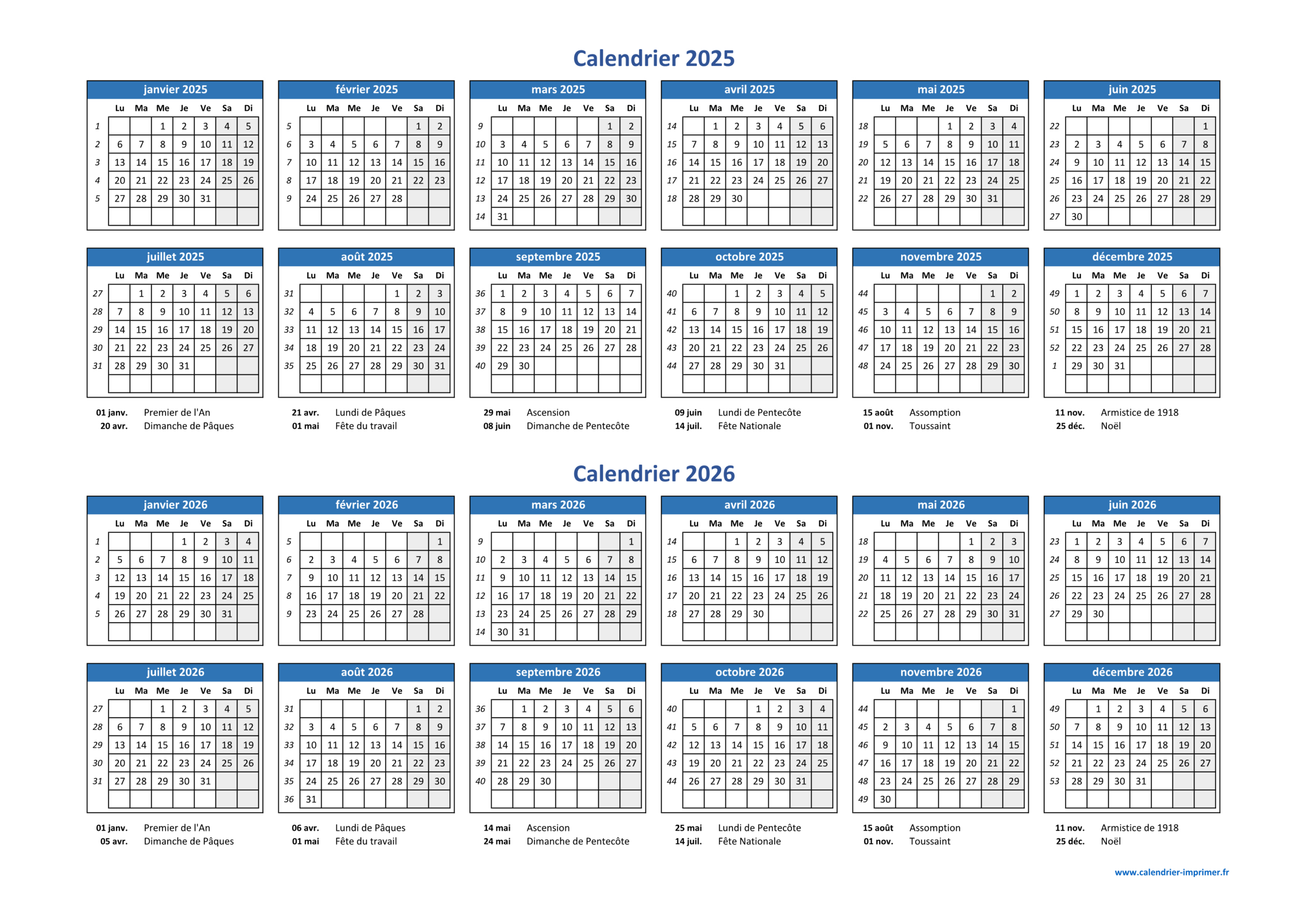 Calendrier 2025-2026 À Imprimer | Calendrier 2025 2026