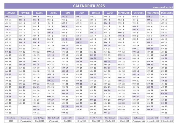 Calendrier 2025 à Imprimer Avec Vacances Scolaires