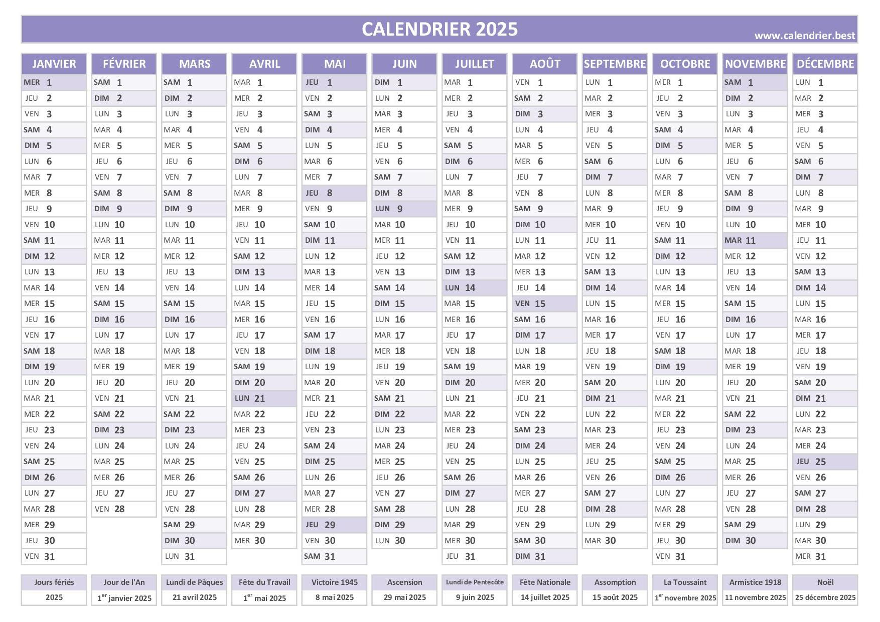 Calendrier 2025 À Imprimer | Calendrier 2025 à Imprimer Avec Vacances Scolaires