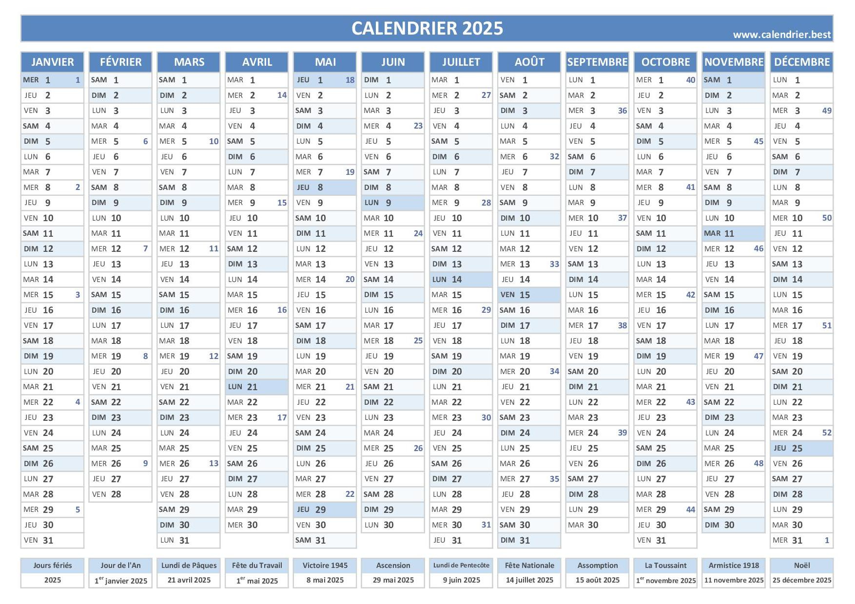 Calendrier 2025 À Imprimer | Calendrier 2025 À Imprimer Avec Vacances