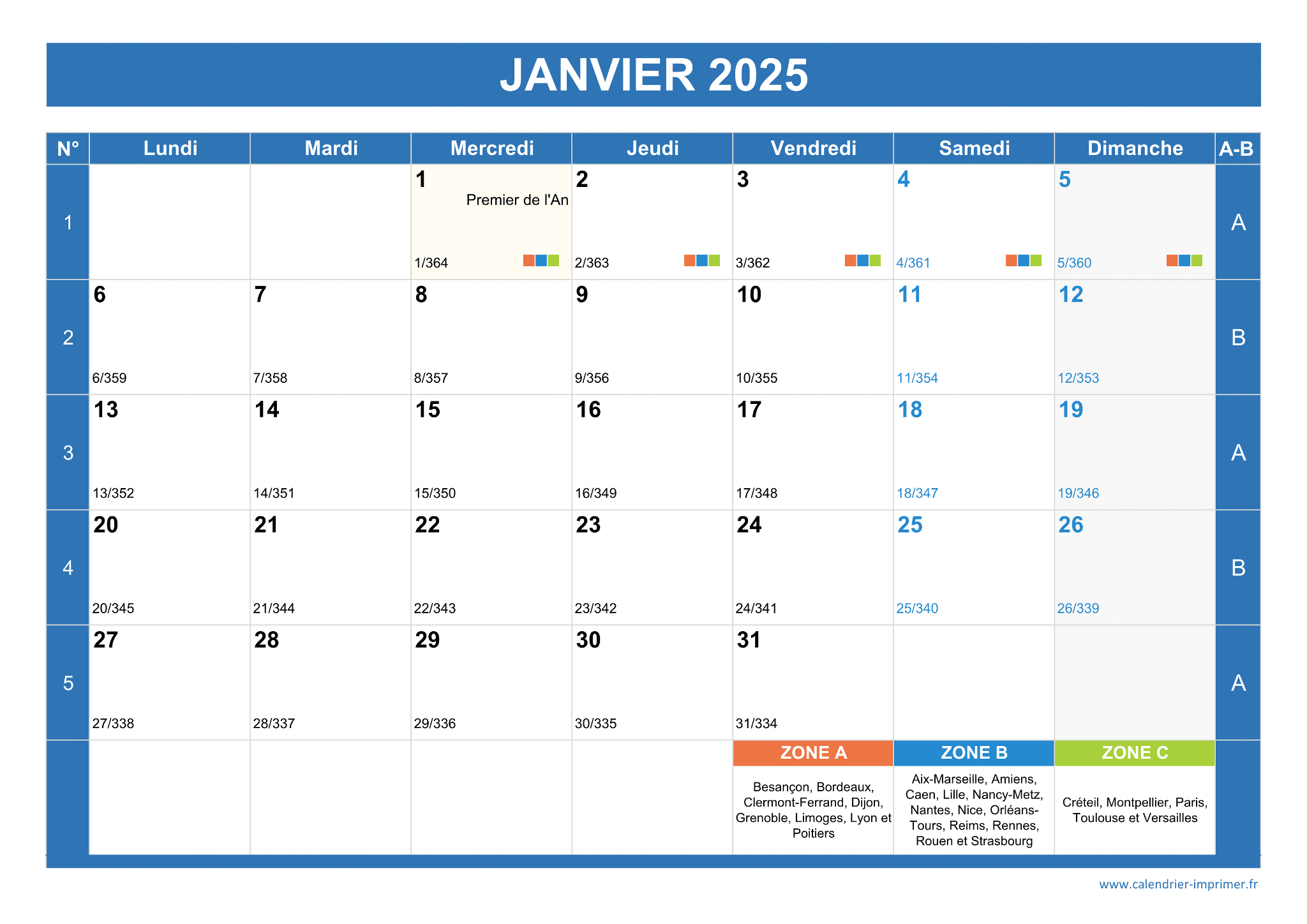 Calendrier 2025 À Imprimer Gratuit | Calendrier 2025 à Imprimer Avec Jours Fériés