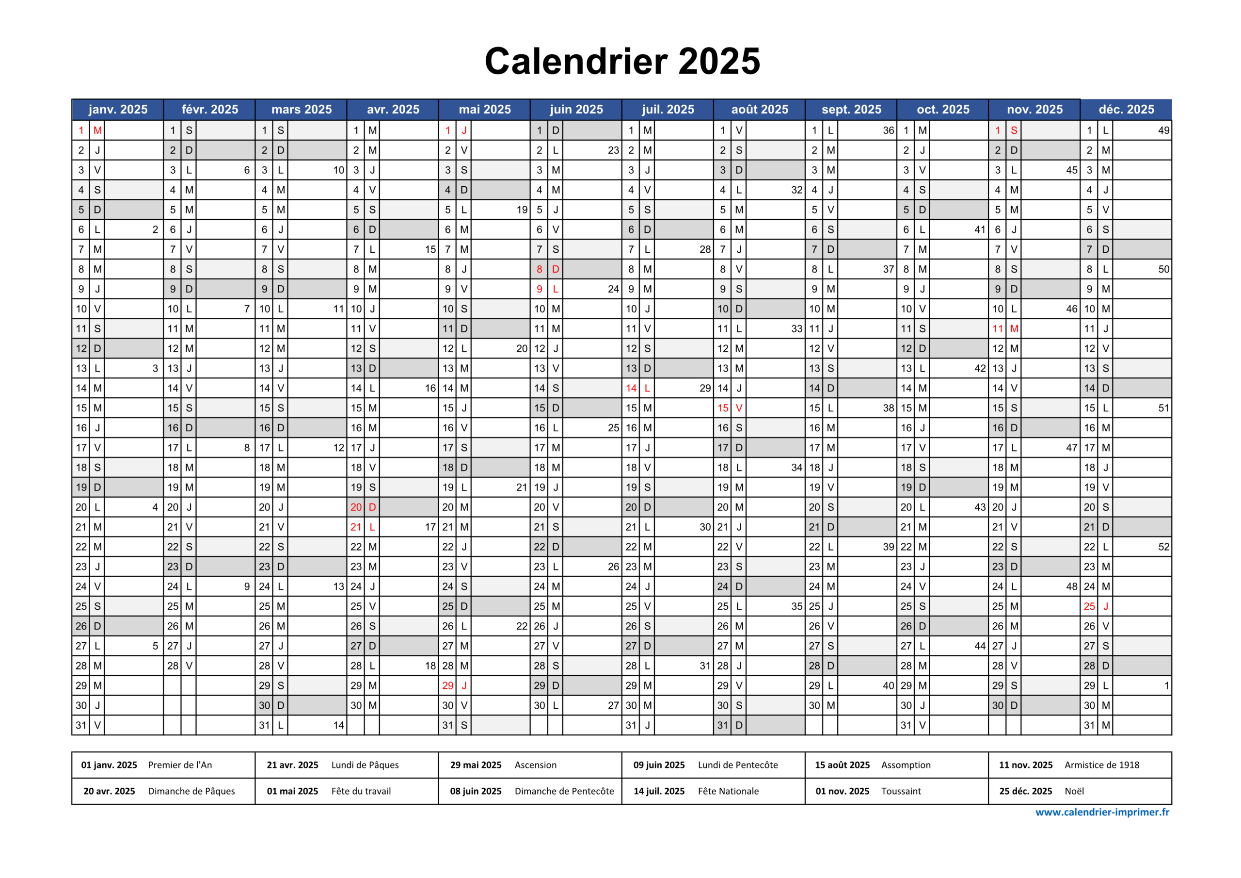 Calendrier 2025 À Imprimer Gratuit | Calendrier 2025 Gratuit à Imprimer 12 Mois