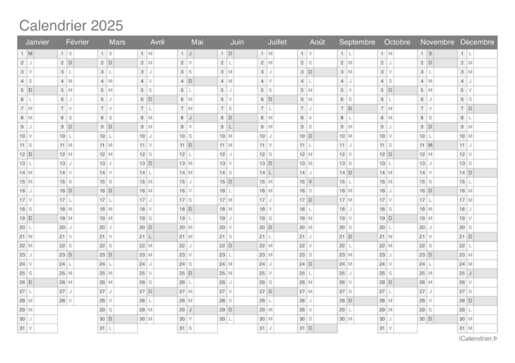 Calendrier 2025 Gratuit Impression