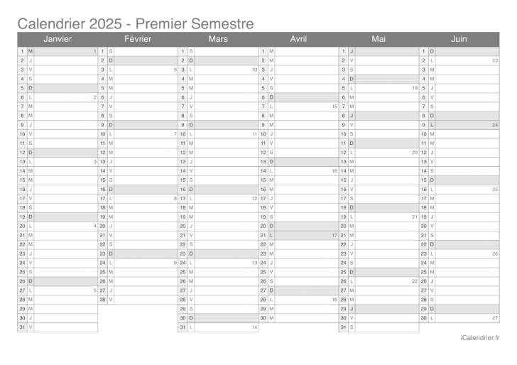 Calendrier Année 2025