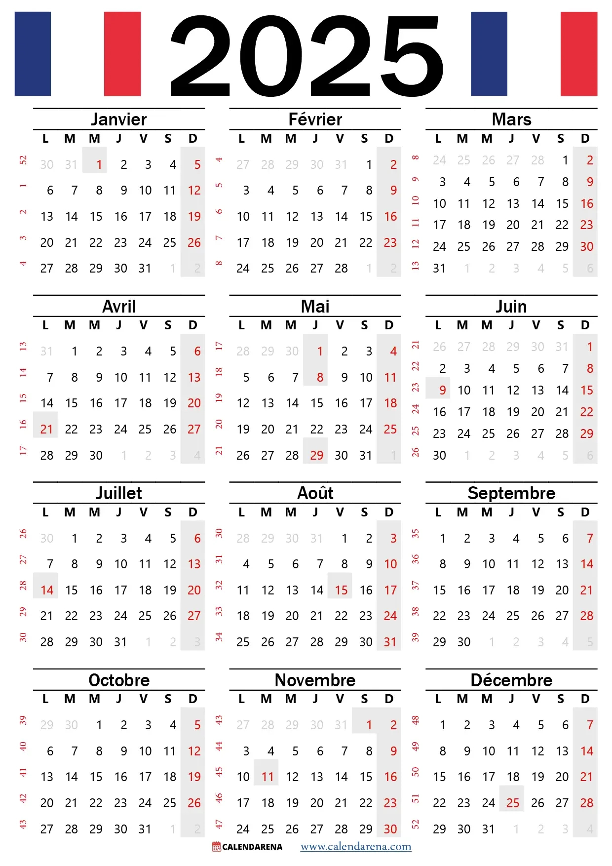 Calendrier 2025 Avec Jours Fériés | 2025 Calendrier