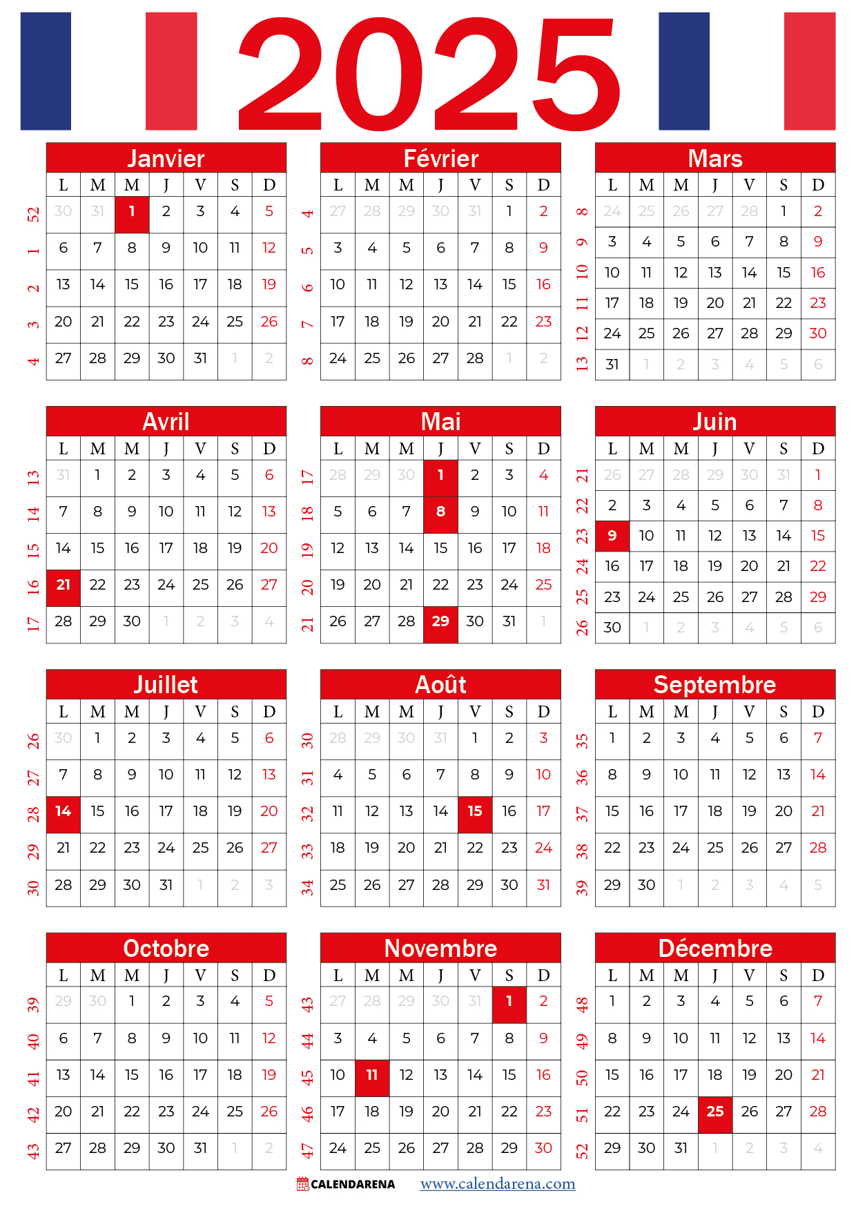 Calendrier 2025 Avec Jours Fériés | Calendrier 2025 Avec Jour Férié