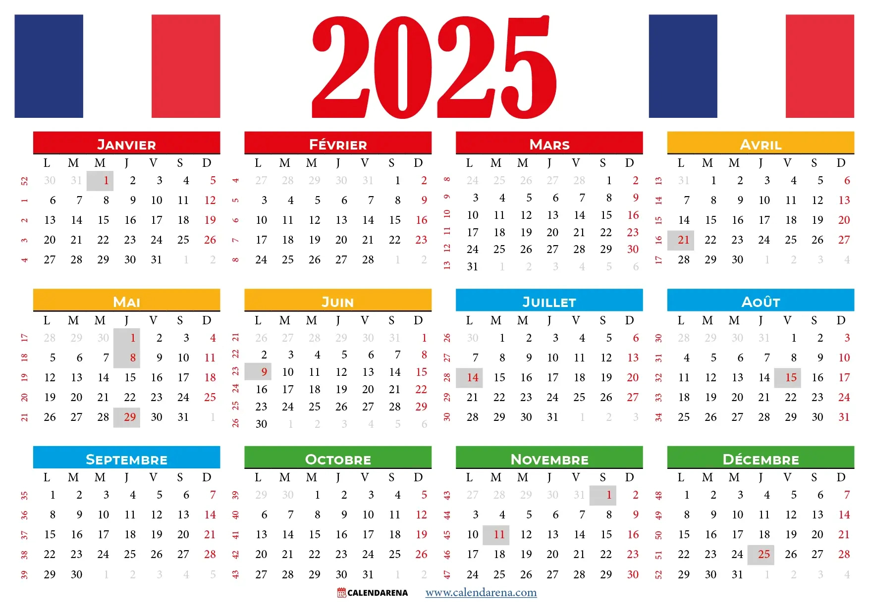 Calendrier 2025 Avec Jours Fériés | Calendrier 2025 Avec Jour Férié