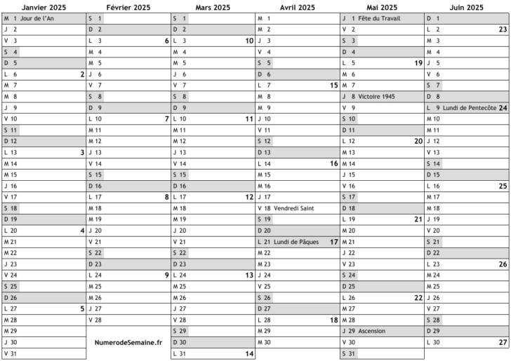 Calendrier 2025 Francais