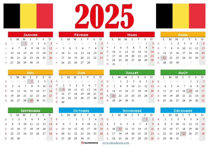 Calendrier 2025 à Imprimer Belgique