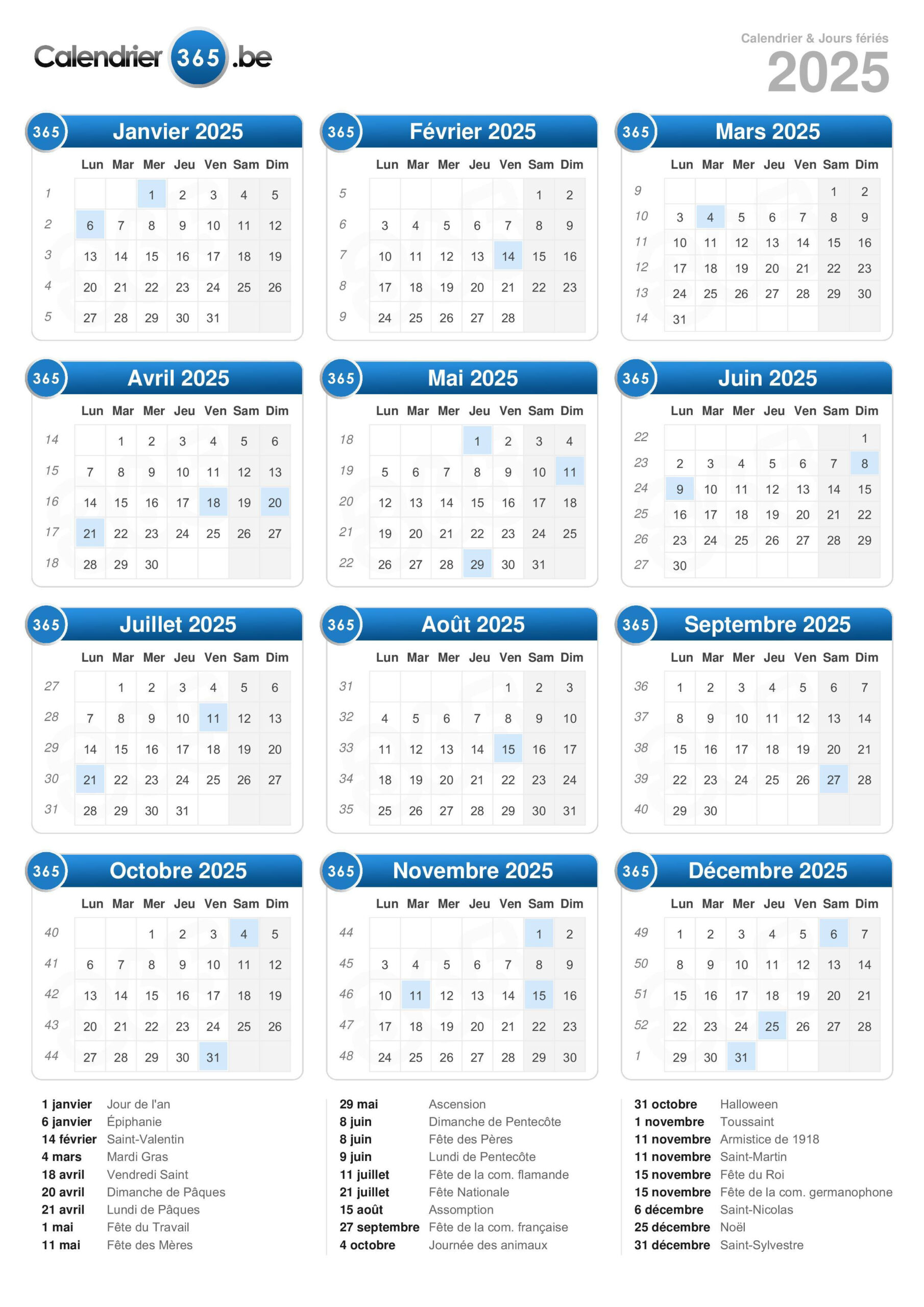 Calendrier 2025 | Calendrier 2025 Avec Jour Férié