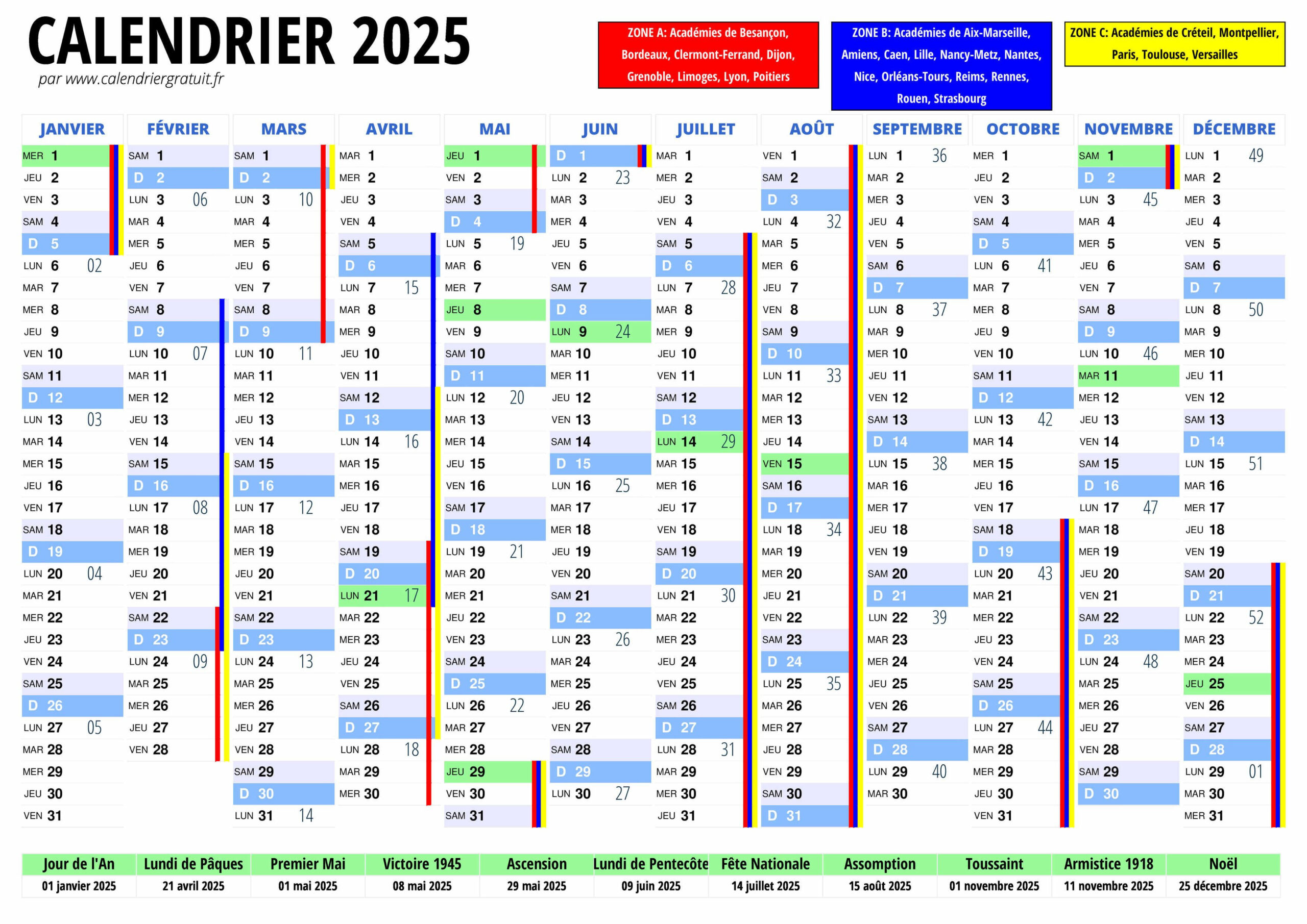 Calendrier 2025 | Calendriergratuit.fr | Calendrier 2025 Gratuit À Imprimer