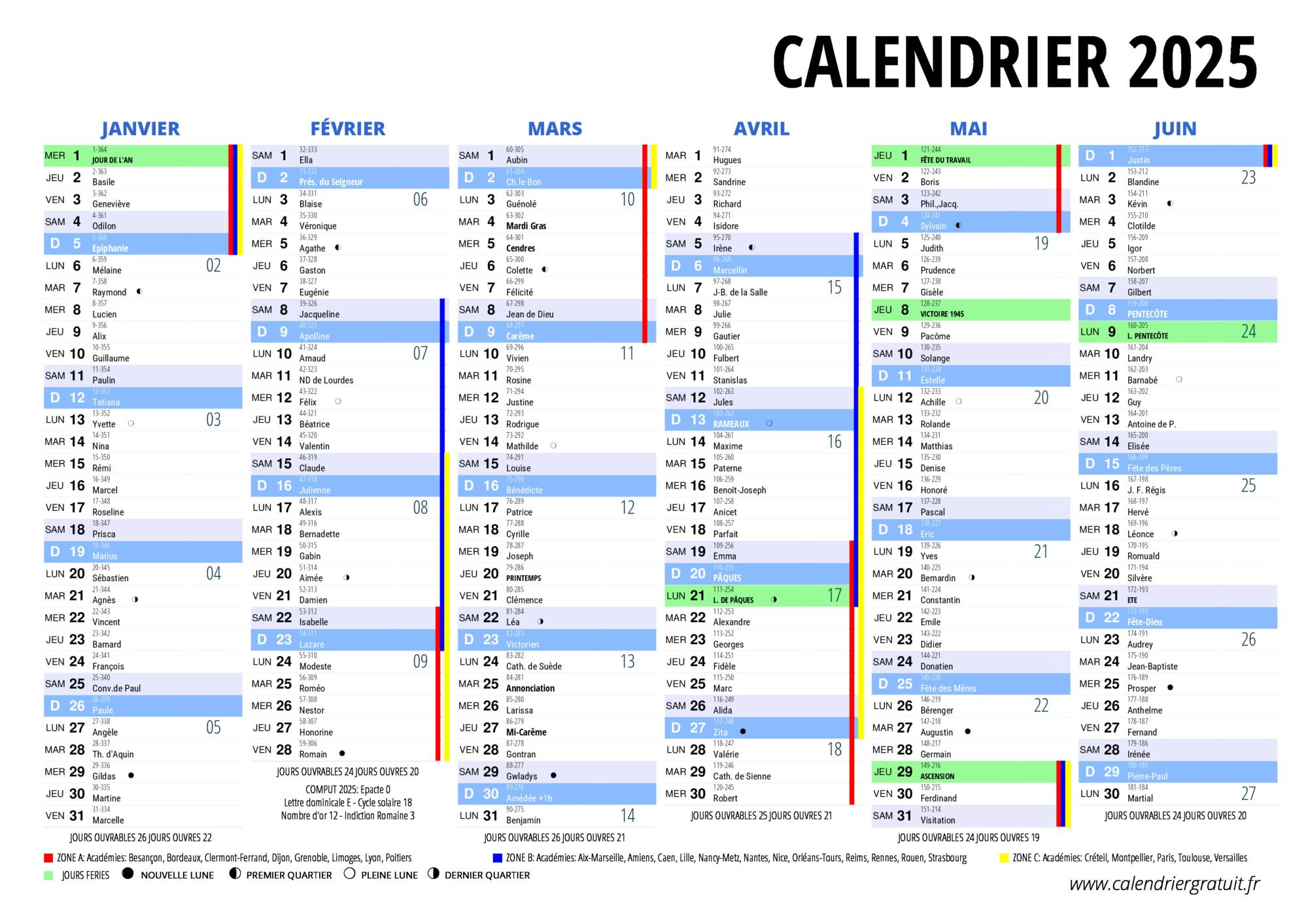 Calendrier 2025 | Calendriergratuit.fr | Calendrier Scolaire 2025 À Imprimer