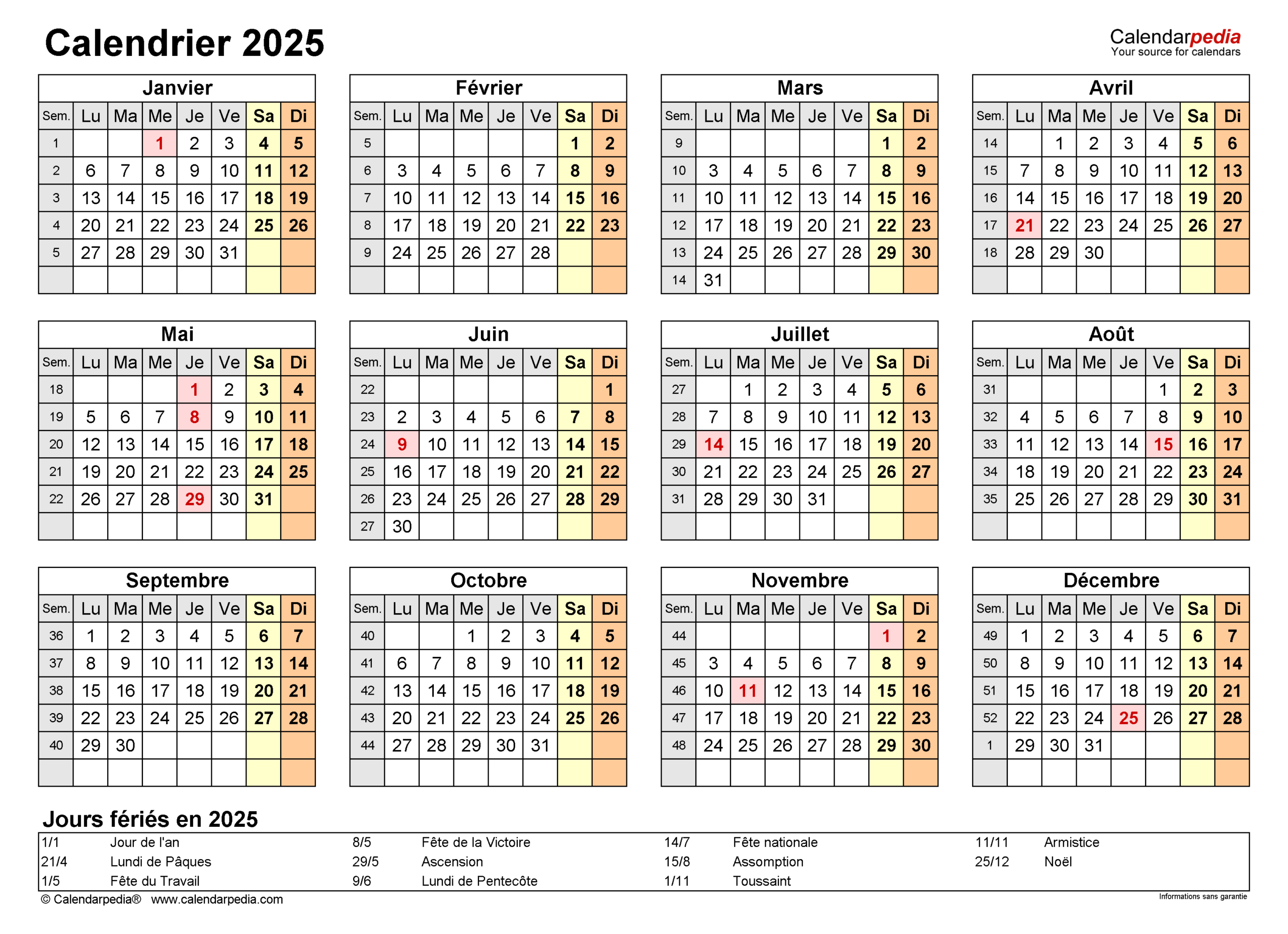 Calendrier 2025 Excel, Word Et Pdf - Calendarpedia | Calendrier 2025 Word