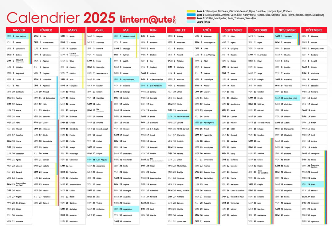 Calendrier 2025 : Le Calendrier Annuel Gratuit À Télécharger Et À | Calendrier 2025 À Imprimer Avec Jours Fériés