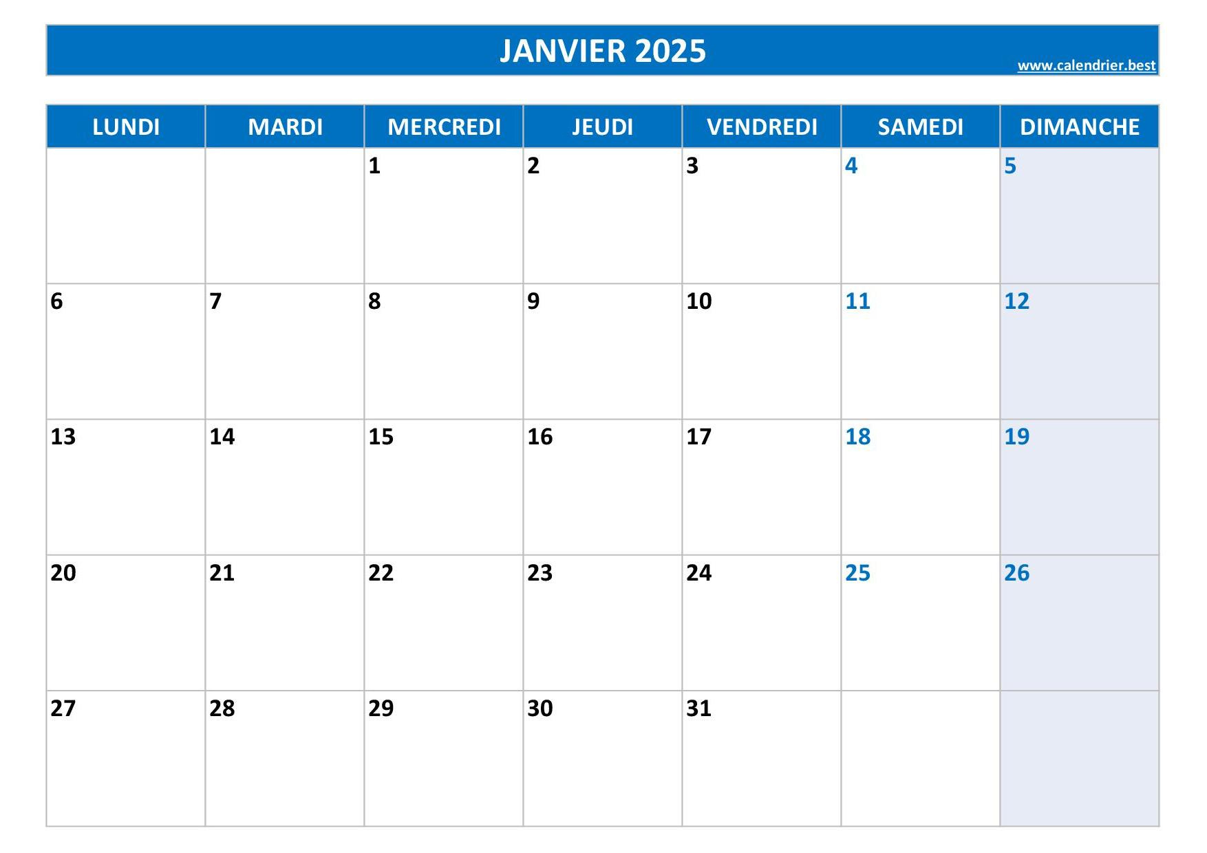 Calendrier 2025 Mensuel À Imprimer | Calendrier 2025 À Imprimer