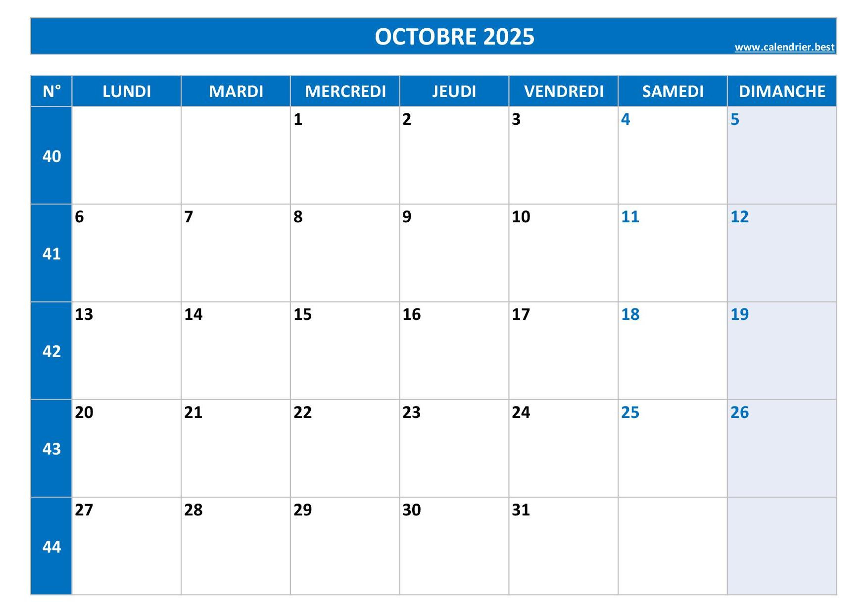 Calendrier 2025 Mensuel À Imprimer | Calendrier Gratuit 2025 à Imprimer