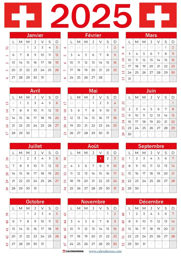 Calendrier 2025 Avec Jours Fériés Suisse