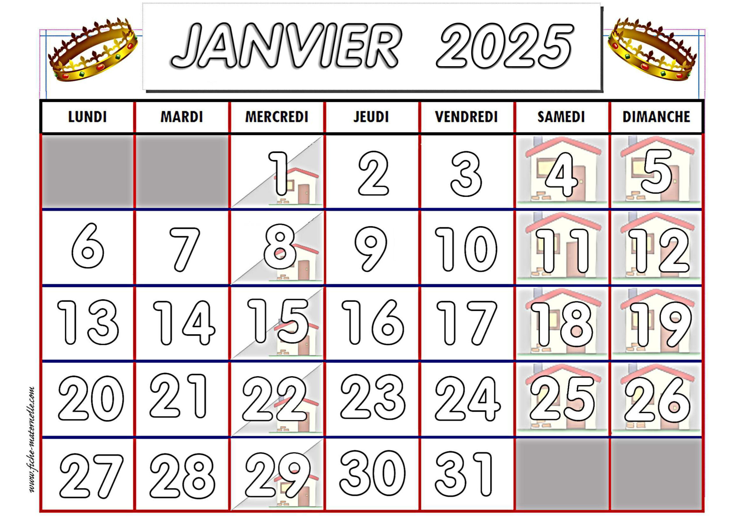 Calendrier Adapté Aux Maternelles Et Préscolaires 2024-2025 | Calendrier Janvier 2025 Maternelle