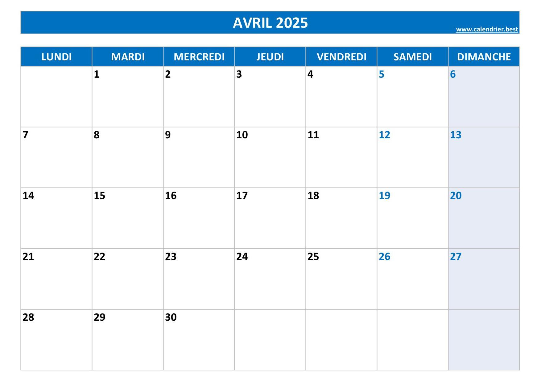 Calendrier Avril 2025 À Consulter Ou Imprimer -Calendrier.best | Calendrier Avril 2025