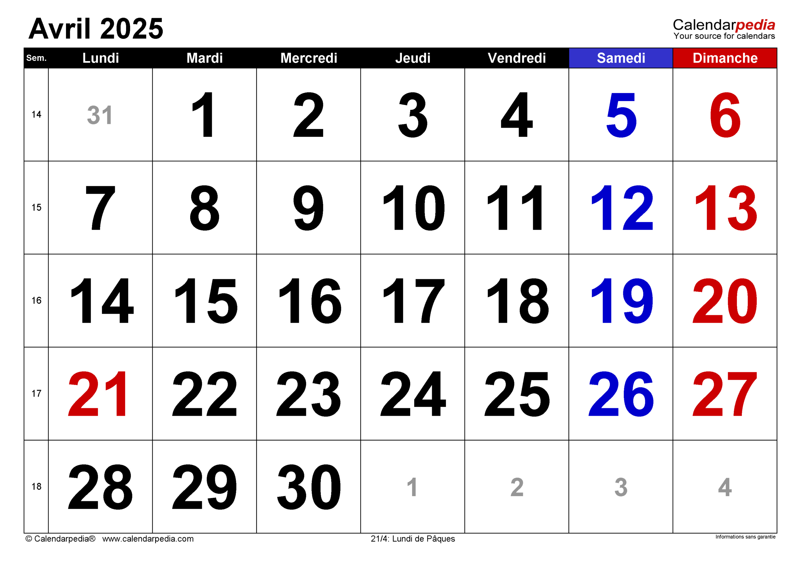 Calendrier Avril 2025 Excel, Word Et Pdf - Calendarpedia | Calendrier Avril 2025