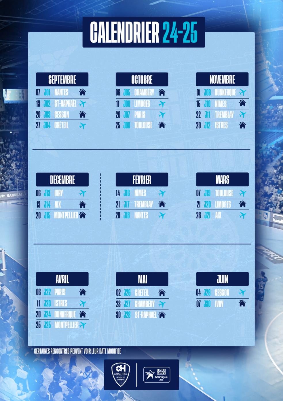 Calendrier De Liqui Moly Starligue 24/25 | Calendrier Handball 2024 2025 N1