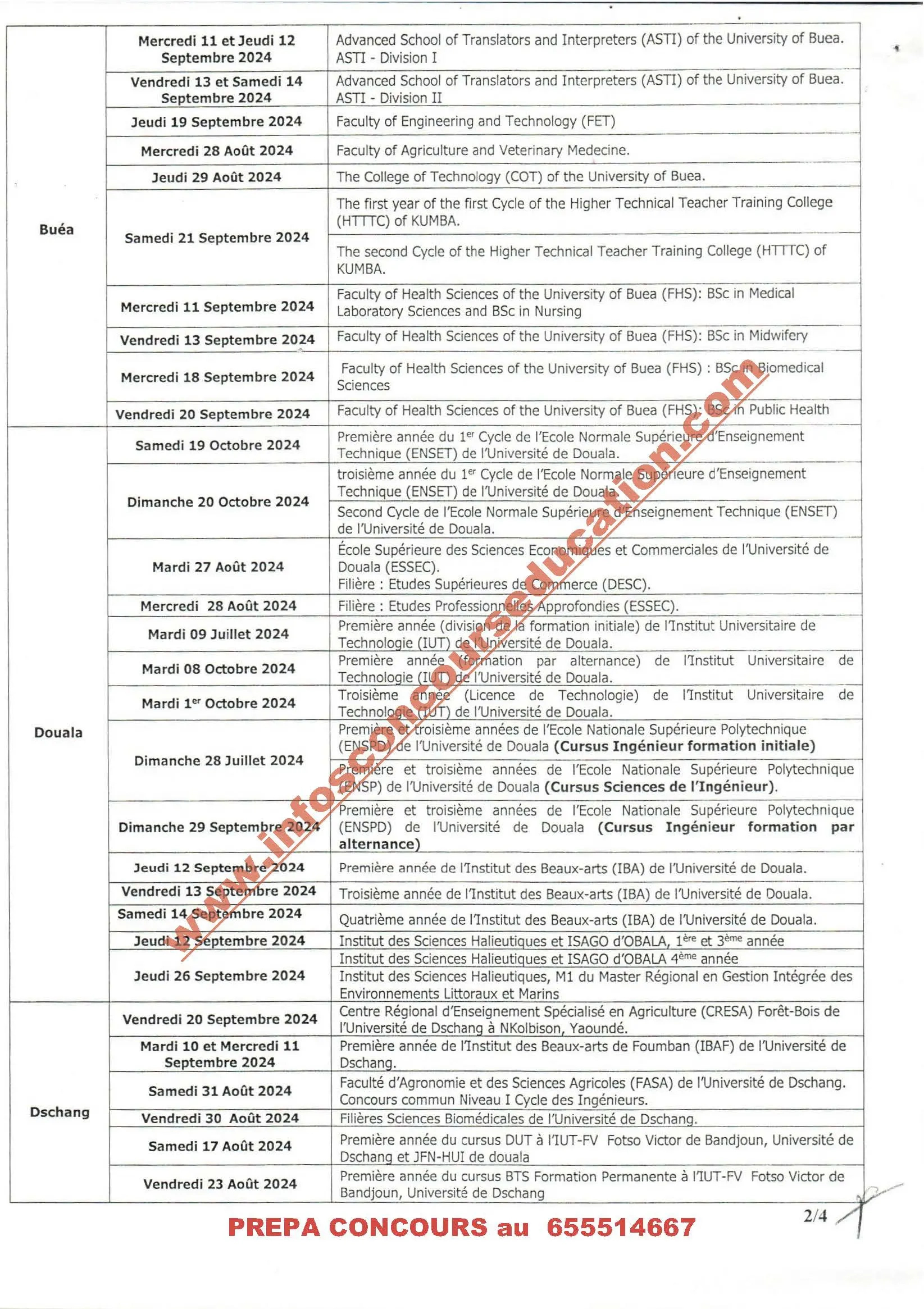 Calendrier Des Concours 2024/2025 Au Cameroun | Calendrier Concours 2024 2025