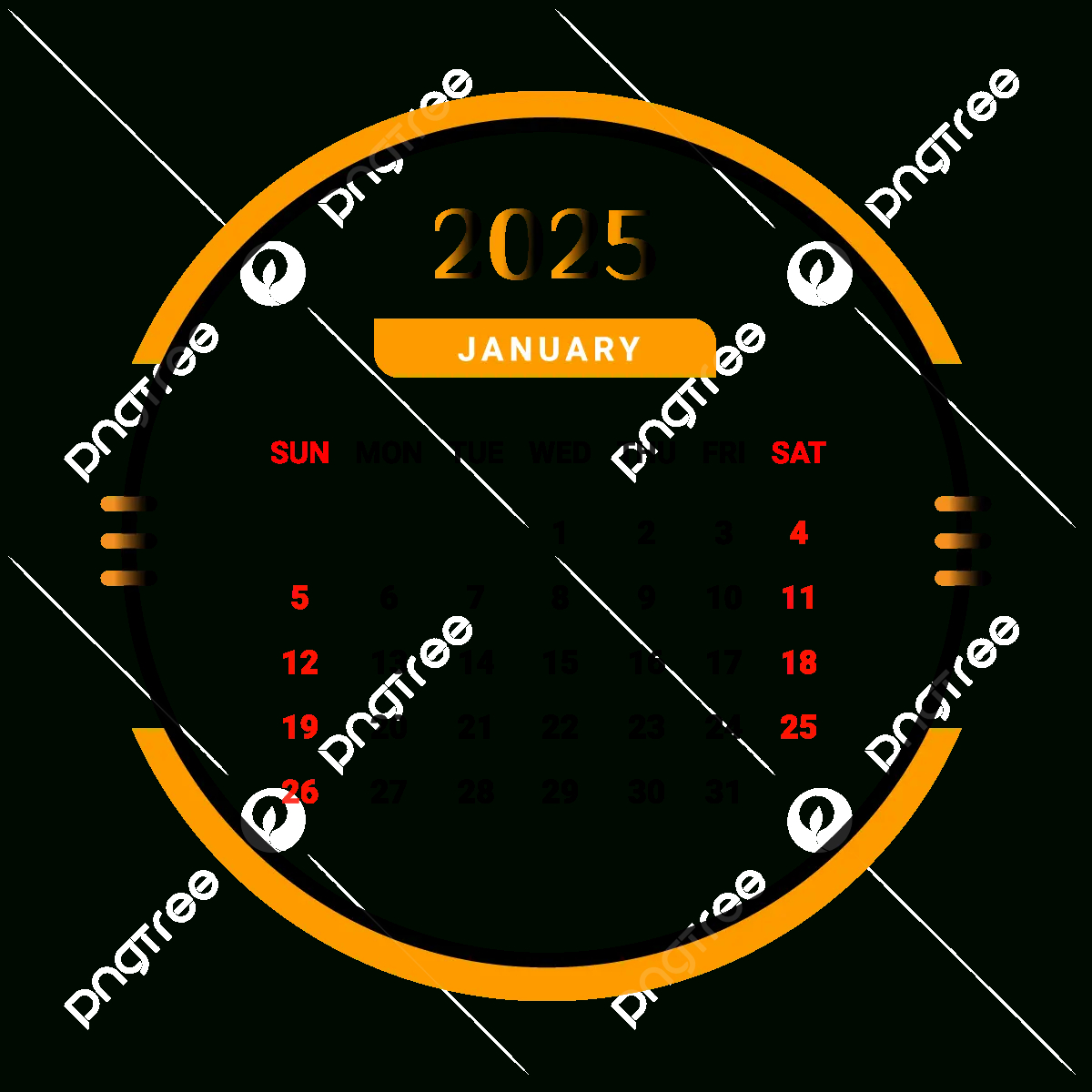 Calendrier Du Mois De Janvier 2025 Jaune Et Noir Vecteur Png | Calendrier Janvier 2025 Png