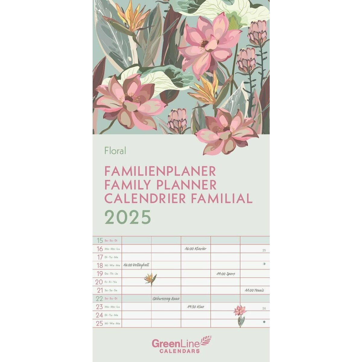 Calendrier Familial 2025 Eco-Responsable Floral 5 Colonnes | Calendrier Familial 2025