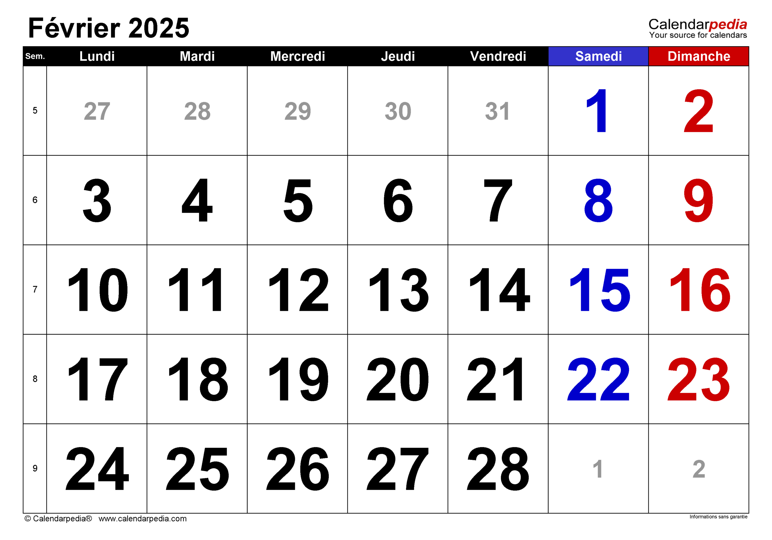 Calendrier Février 2025 Excel, Word Et Pdf - Calendarpedia | Calendrier Février 2025