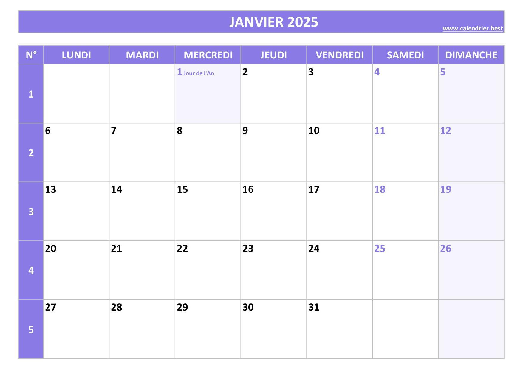 Calendrier Janvier 2025 À Consulter Ou Imprimer -Calendrier.best | Calendrier Janvier 2025 Avec Semaines