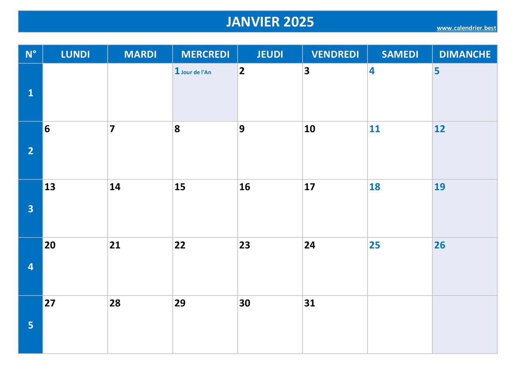 Calendrier Janvier 2025 À Consulter Ou Imprimer -Calendrier.best | Calendrier Janvier 2025 Gratuit