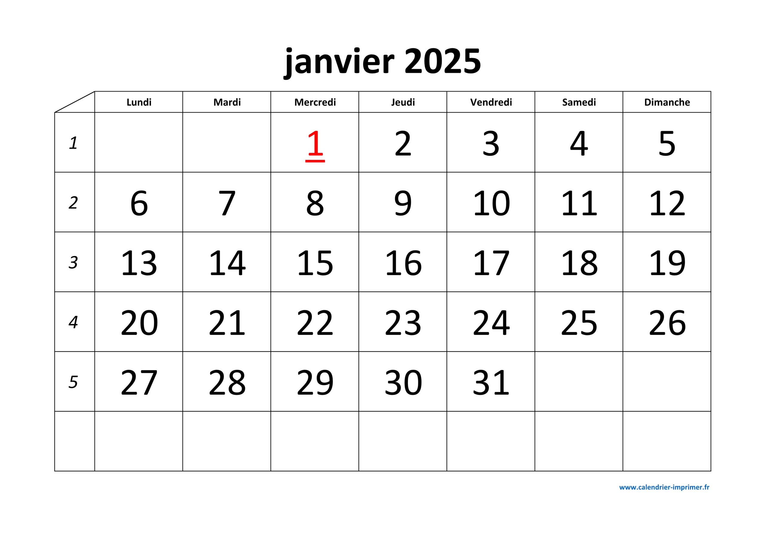 Calendrier Janvier 2025 À Imprimer | Calendrier Janvier 2025 Png