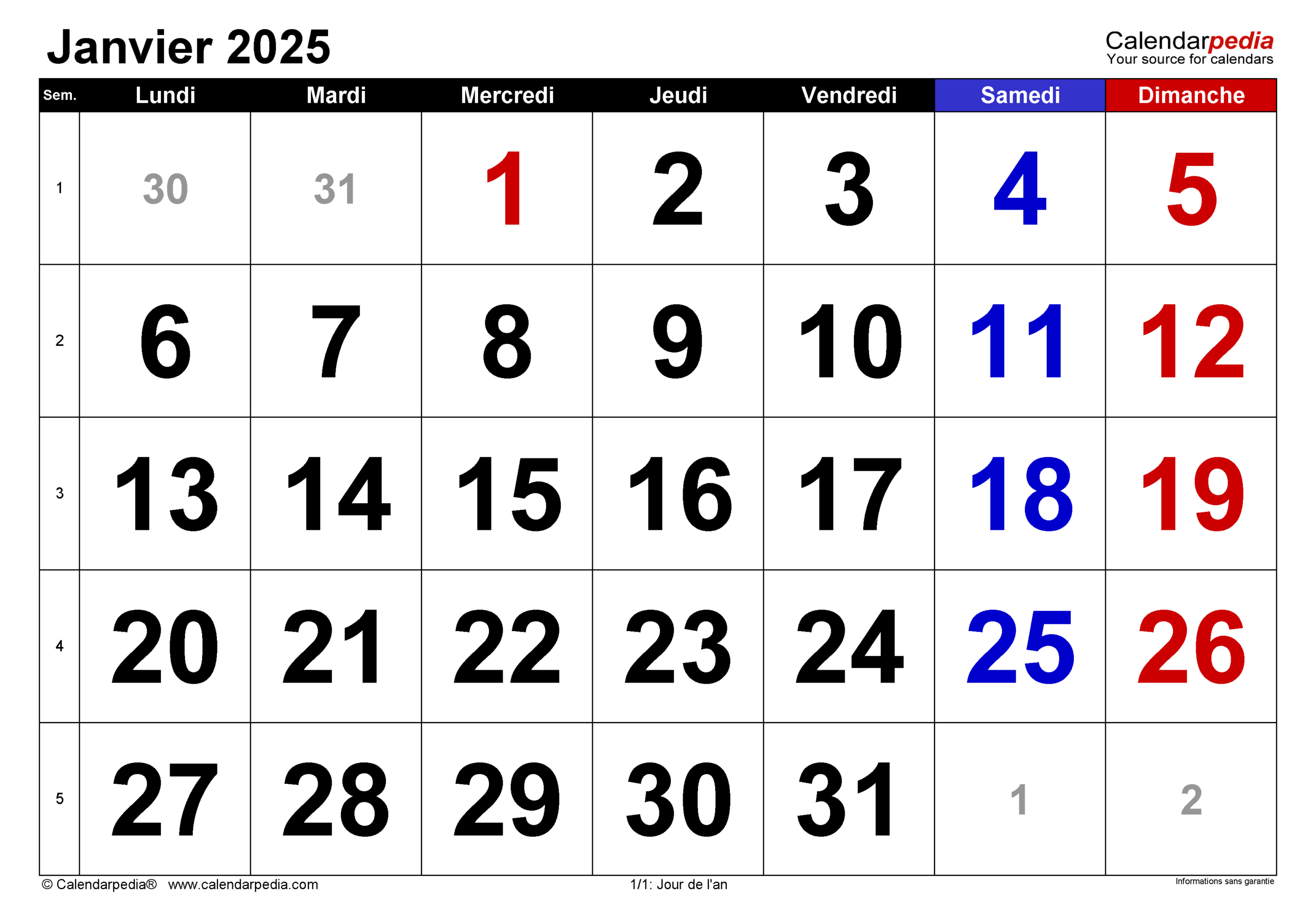 Calendrier Janvier 2025 Excel, Word Et Pdf - Calendarpedia | Calendrier Janvier 2025 Gratuit