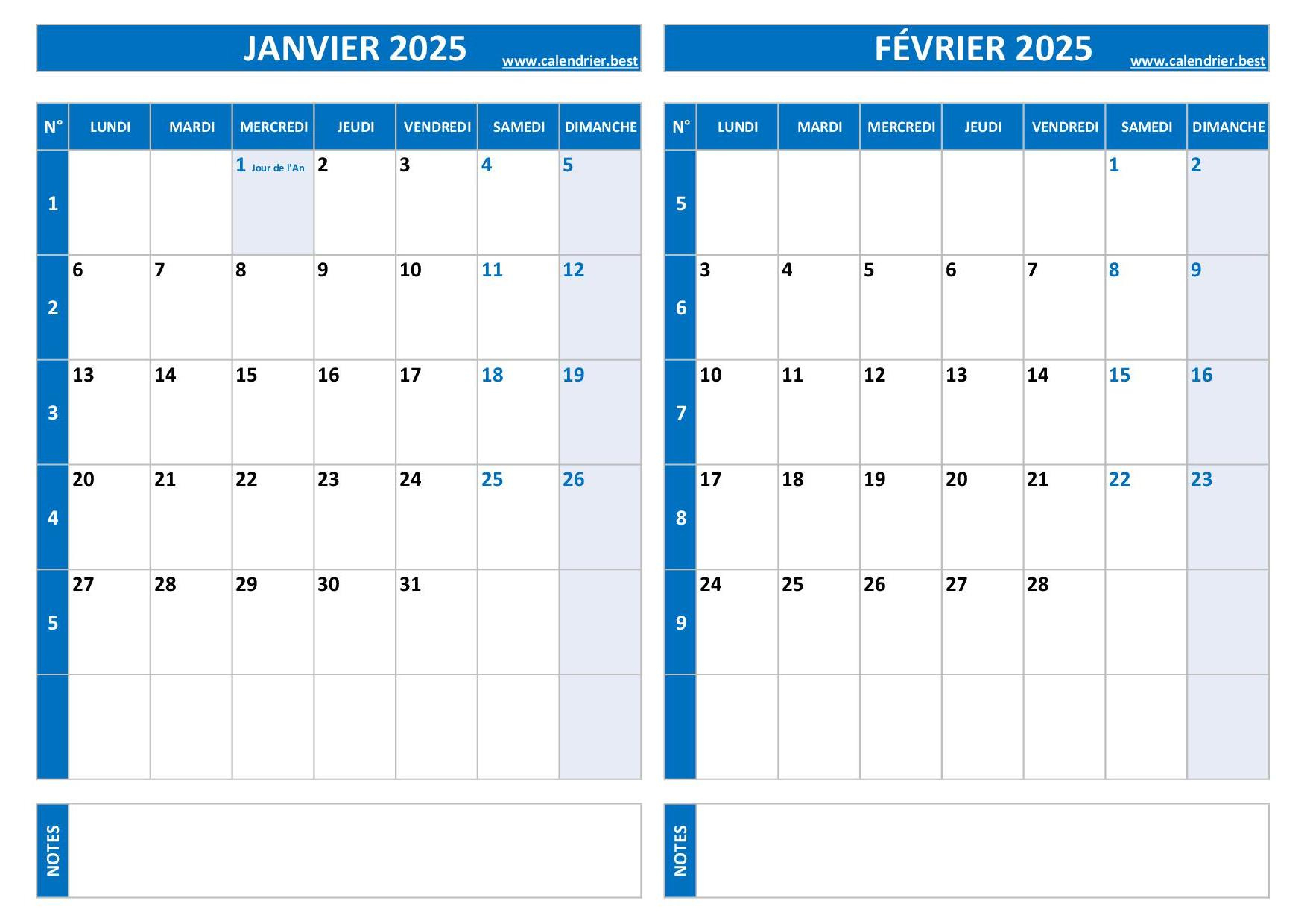 Calendrier Janvier Et Février 2025 À Imprimer -Calendrier.best | Calendrier Janvier Fevrier 2025