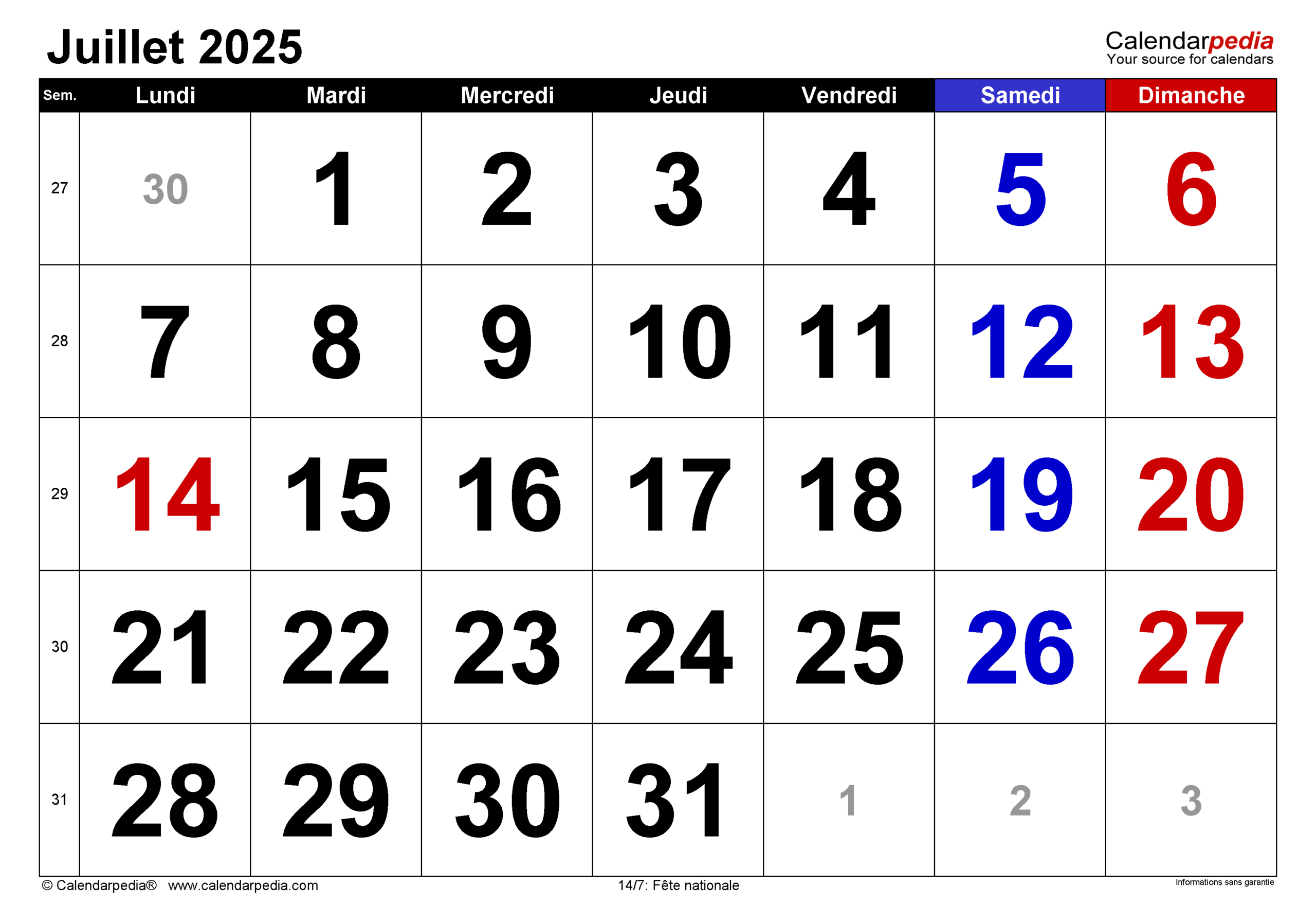 Calendrier Juillet 2025 Excel, Word Et Pdf - Calendarpedia | Calendrier Juillet 2025