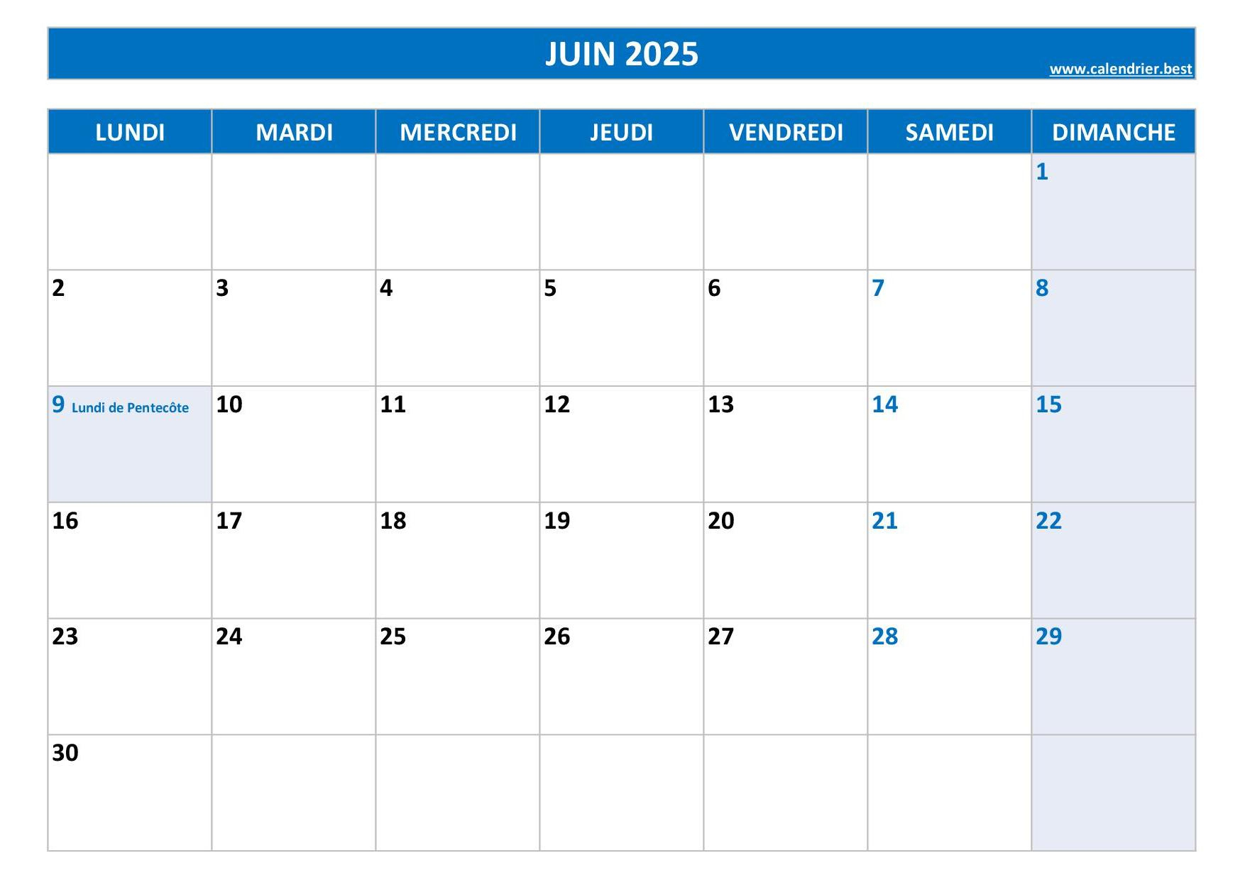 Calendrier Juin 2025 À Consulter Ou Imprimer -Calendrier.best | Calendrier Juin 2025