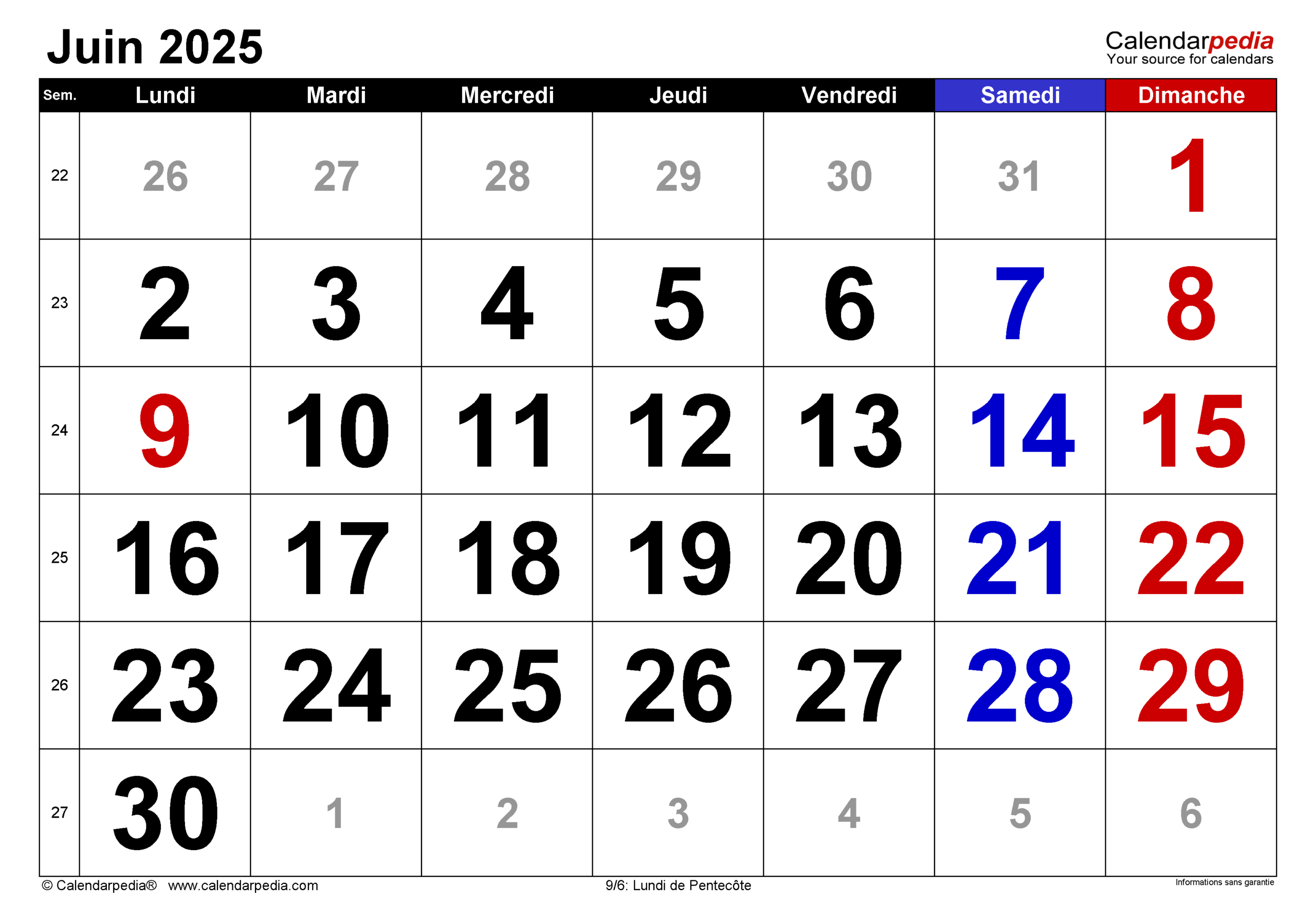 Calendrier Juin 2025 Excel, Word Et Pdf - Calendarpedia | Calendrier Juin 2025