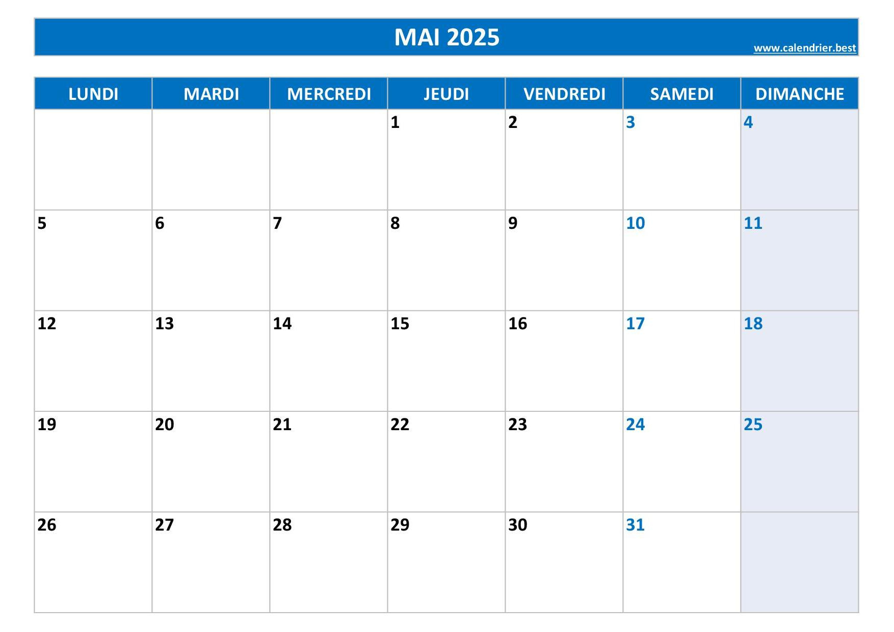 Calendrier Mai 2025 À Consulter Ou Imprimer -Calendrier.best | Calendrier Mai 2025