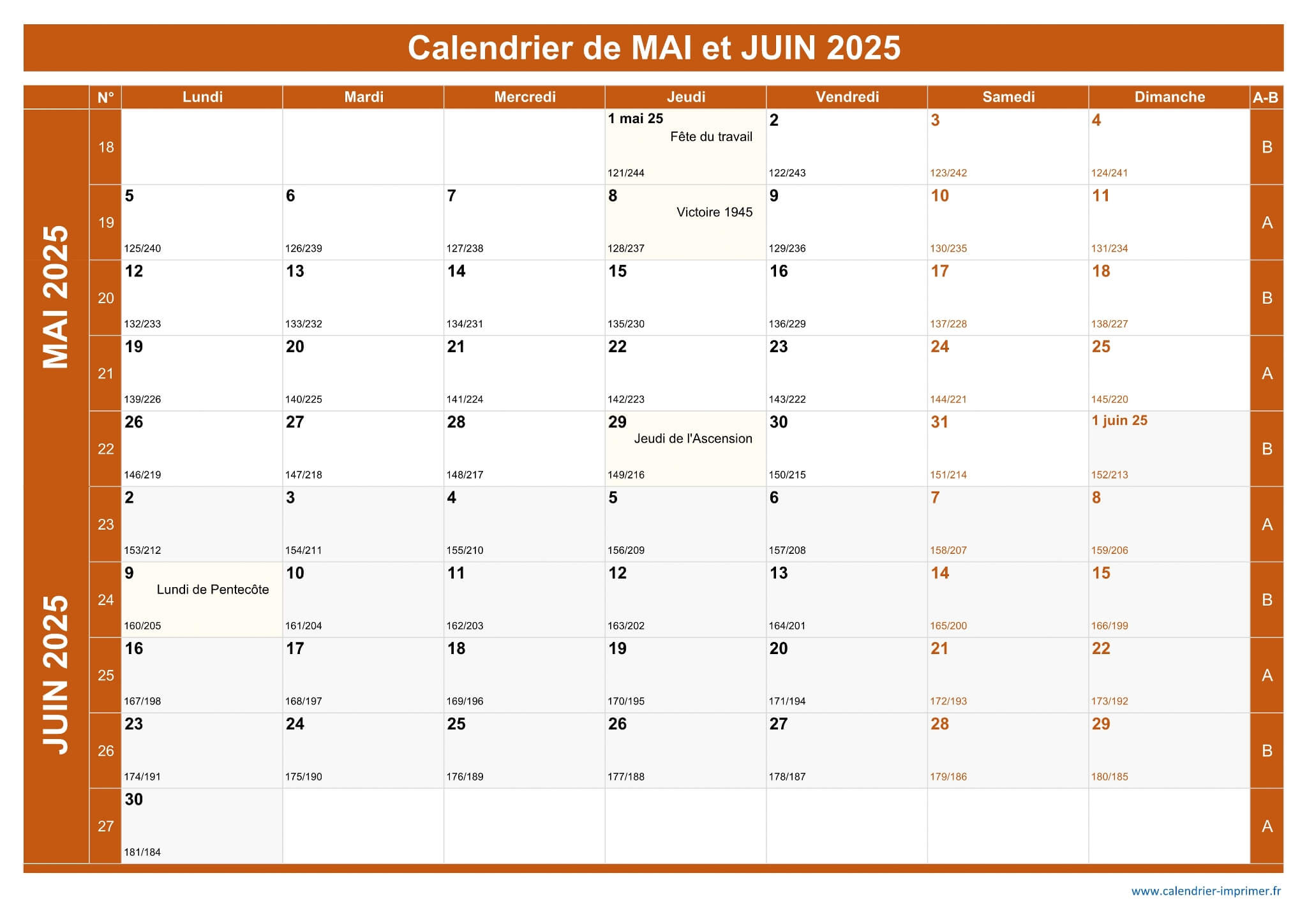 Calendrier Mai Et Juin 2025 À Imprimer | Calendrier Mai Juin 2025